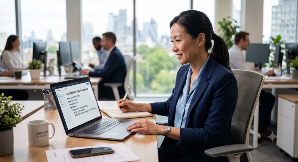 Business owner reviewing call summaries