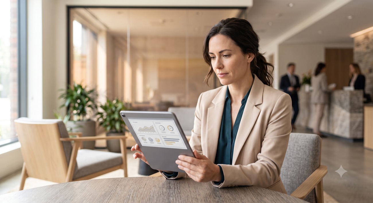 Team member reviewing a Presive call summary on a tablet