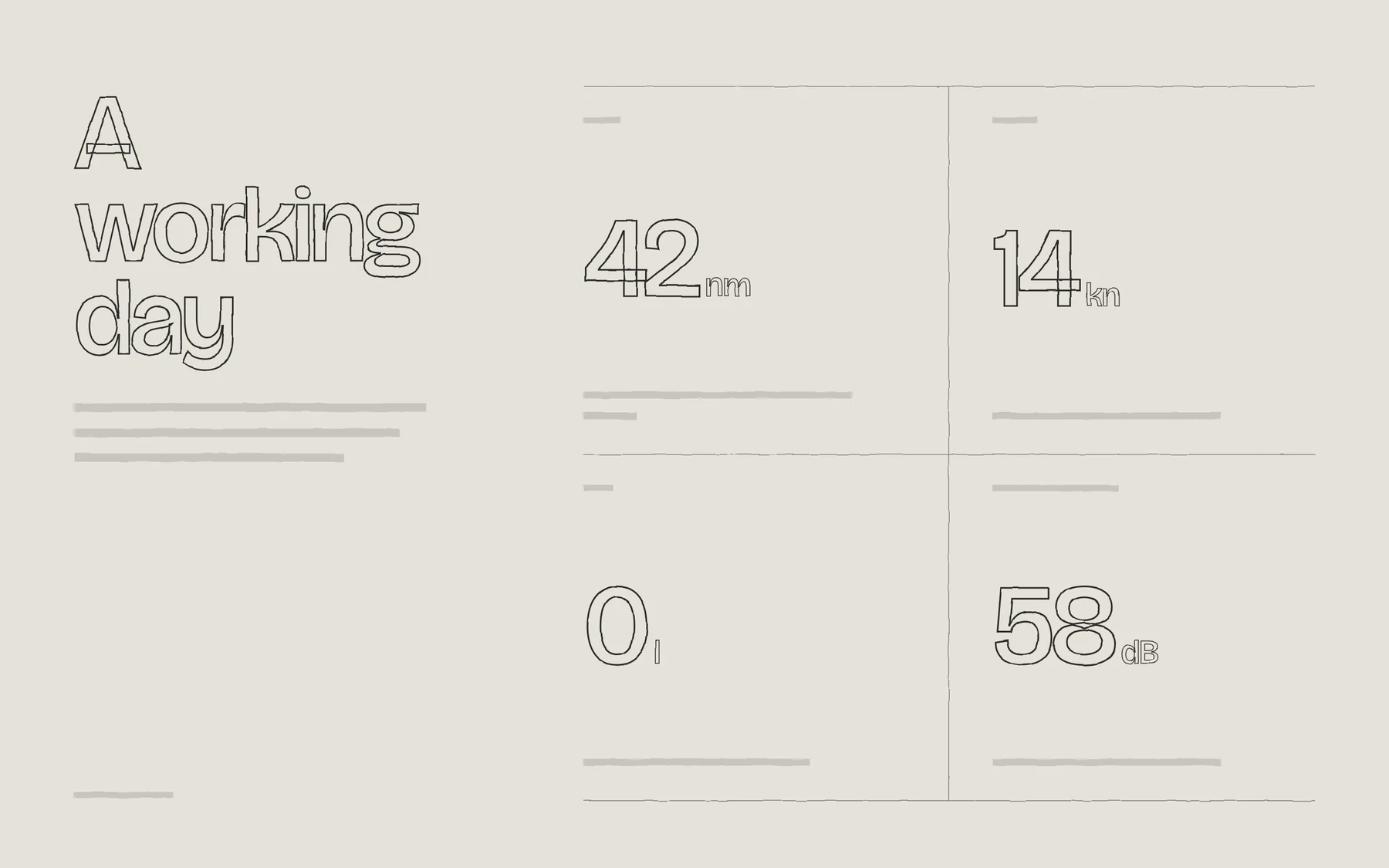 The same section as its first sketch: the layout in pencil lines on paper, the headings drawn as outlines, the text as gray bars.
